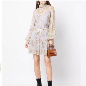 Alemais Marta crinkle silk long sleeve paisley print mini dress 8 NEW